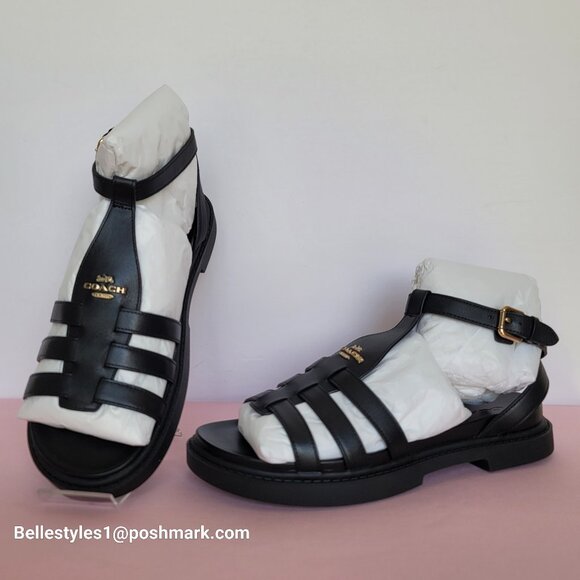 COACH Franny Leather Sandal with Ankle Buckle Closure -Black - Women’s Size 9B⭐ - Picture 1 of 16